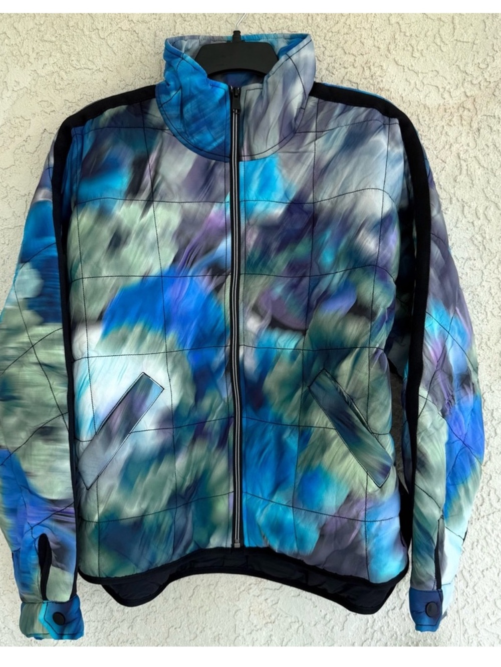 Free People Marbled Tie-Dye Quilted Puffer Jacket in Blue and Green